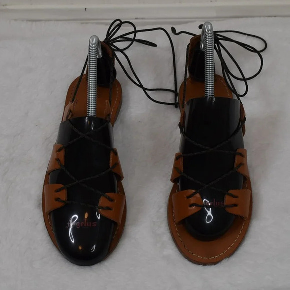Madewell Gladiator Sandals Genuine Leather Strappy Flats Sz 6 Boho Hippie Camel - Picture 3 of 14